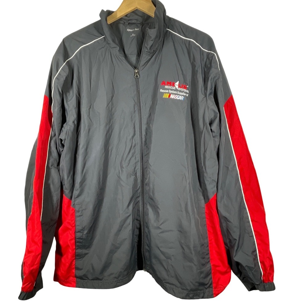 NASCAR AMKUS Rescue Systems Windbreaker Jacket Grey Red Mens XL